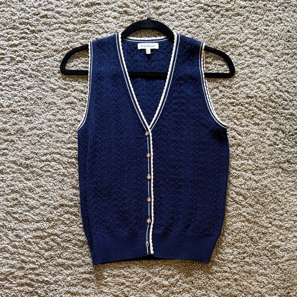 Heartloom Navy V-Neck Vest with White Trim